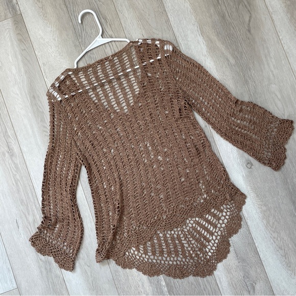 Vintage Crochet Top Brown (s/m) siNita bohemian festival swim cover up beach - Picture 4 of 6